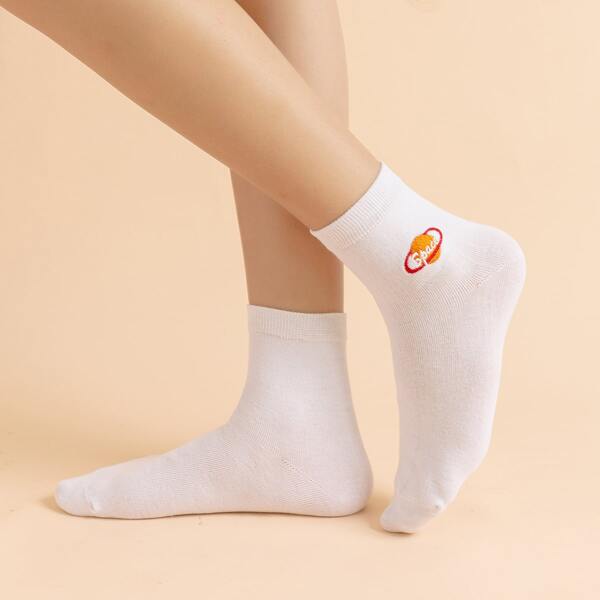 

Letter Embroidery Socks, White