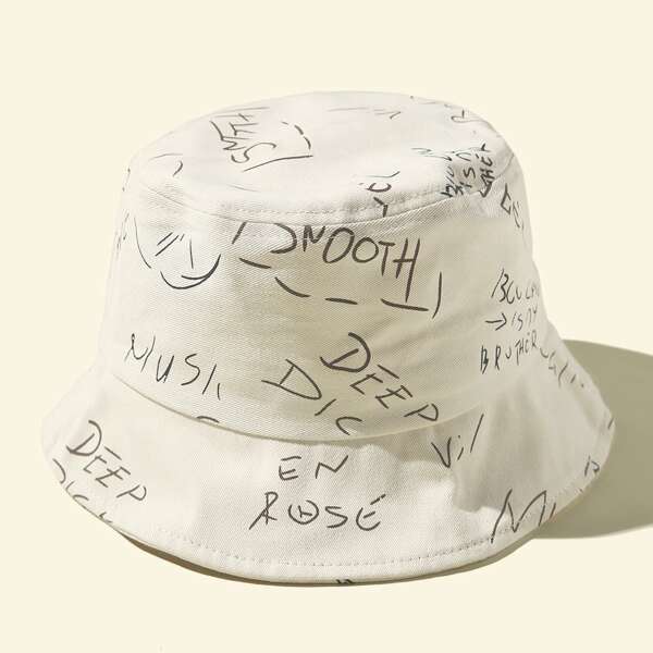 

Letter Graphic Bucket Hat, Beige