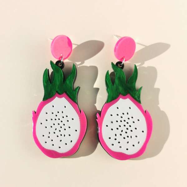 

Pitaya Shaped Drop Earrings, White
