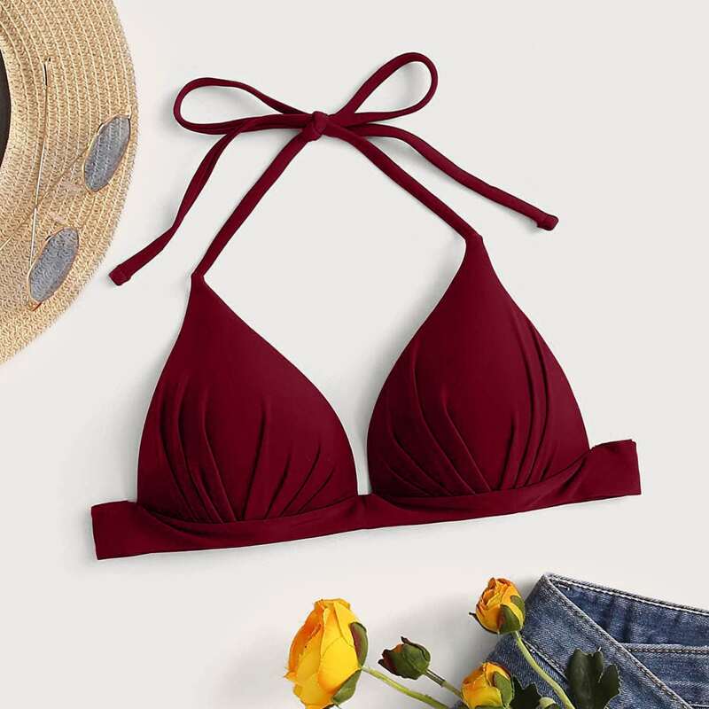

Halter Micro Triangle Bikini Top, Burgundy