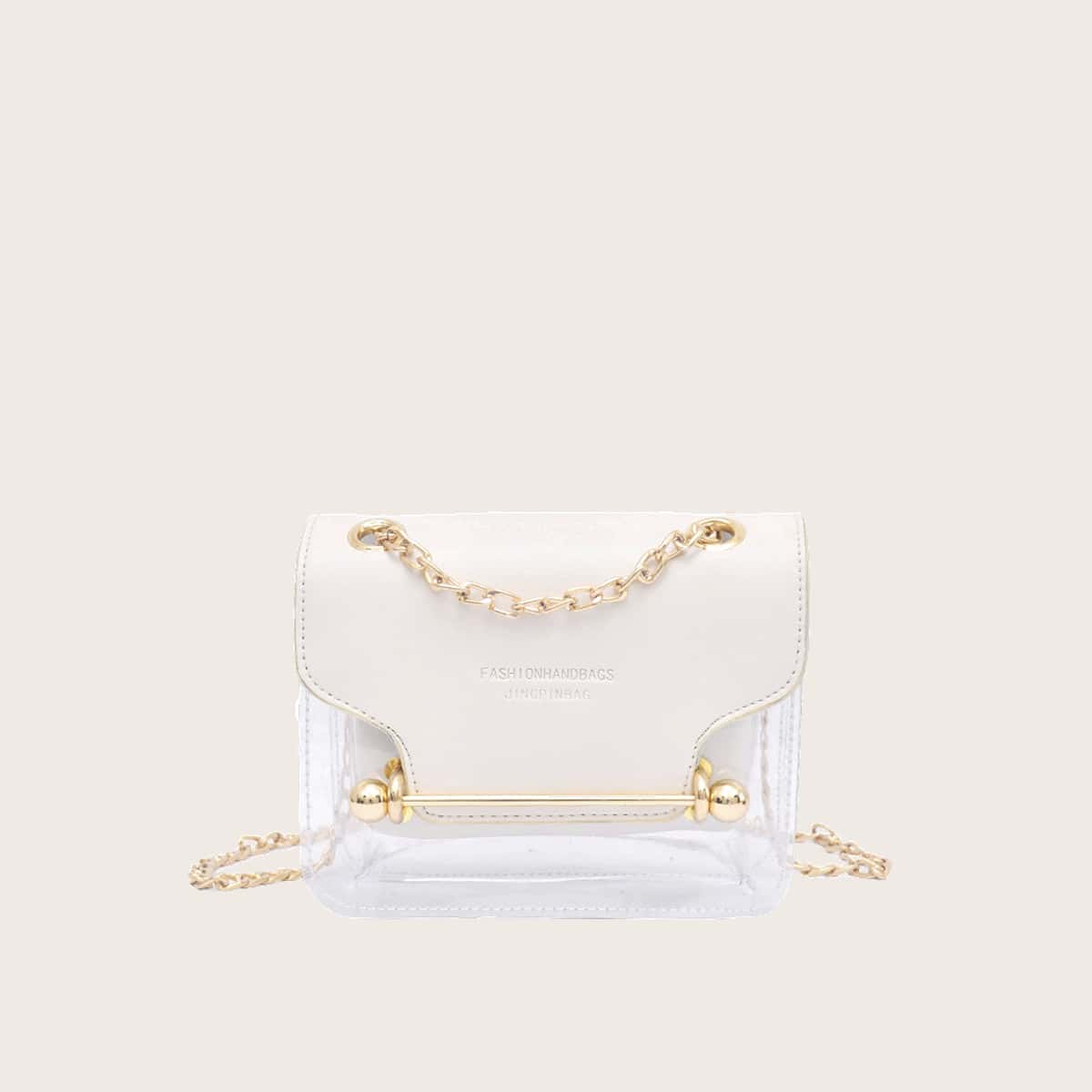 

Clear Flap Chain Crossbody Bag, White