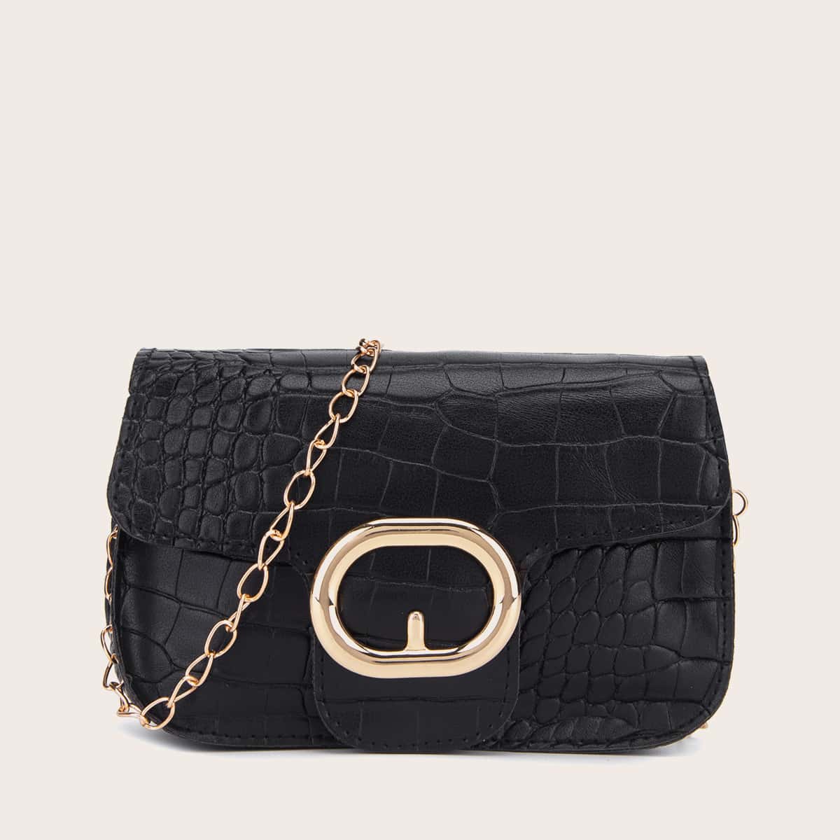 

Crocodile Chain Crossbody Bag, Black
