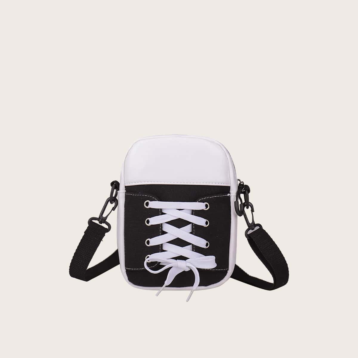 

Canvas Shoes Shaped Crossbody Bag, Black and white