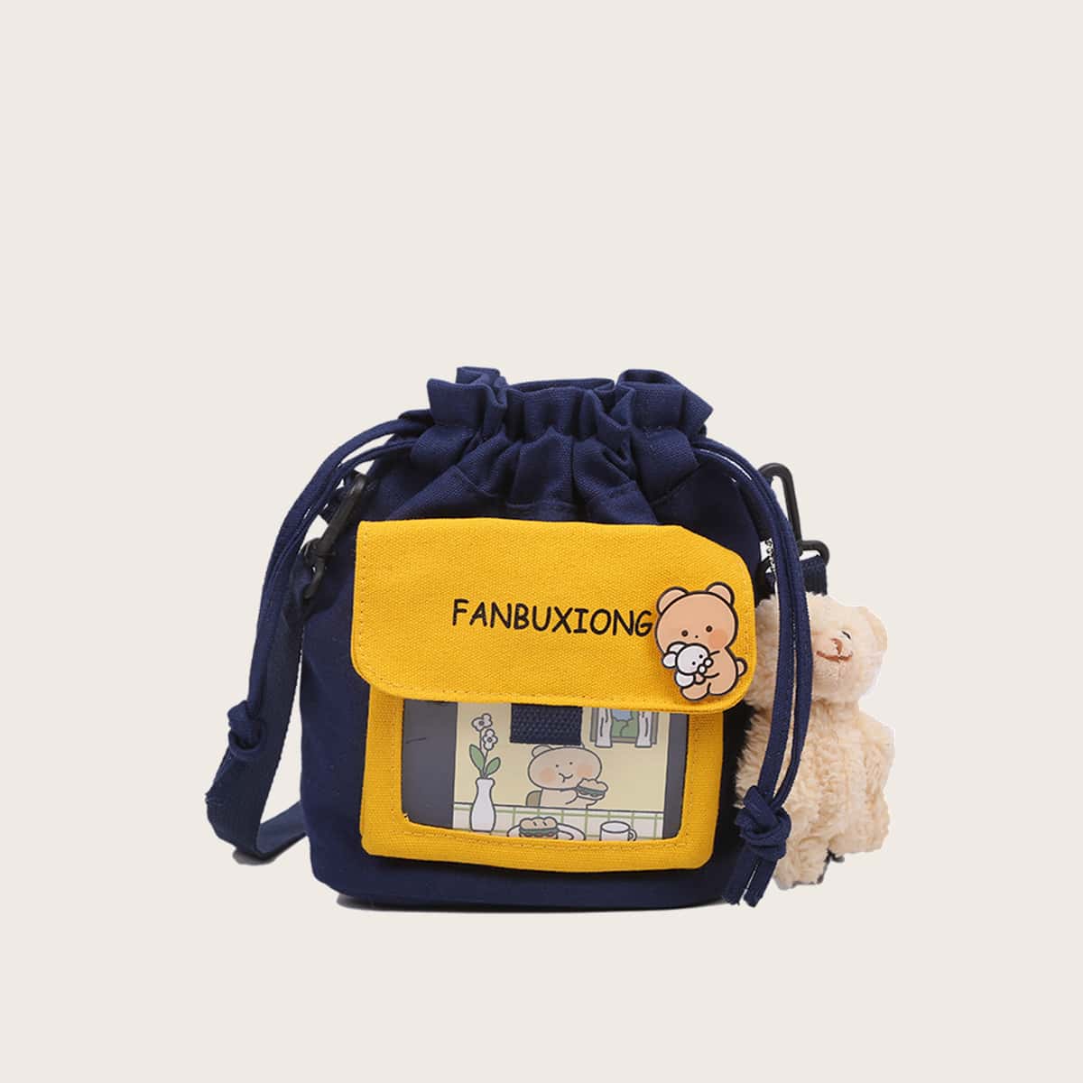 

Cartoon Bear Drawstring Crossbody Bag, Multicolor