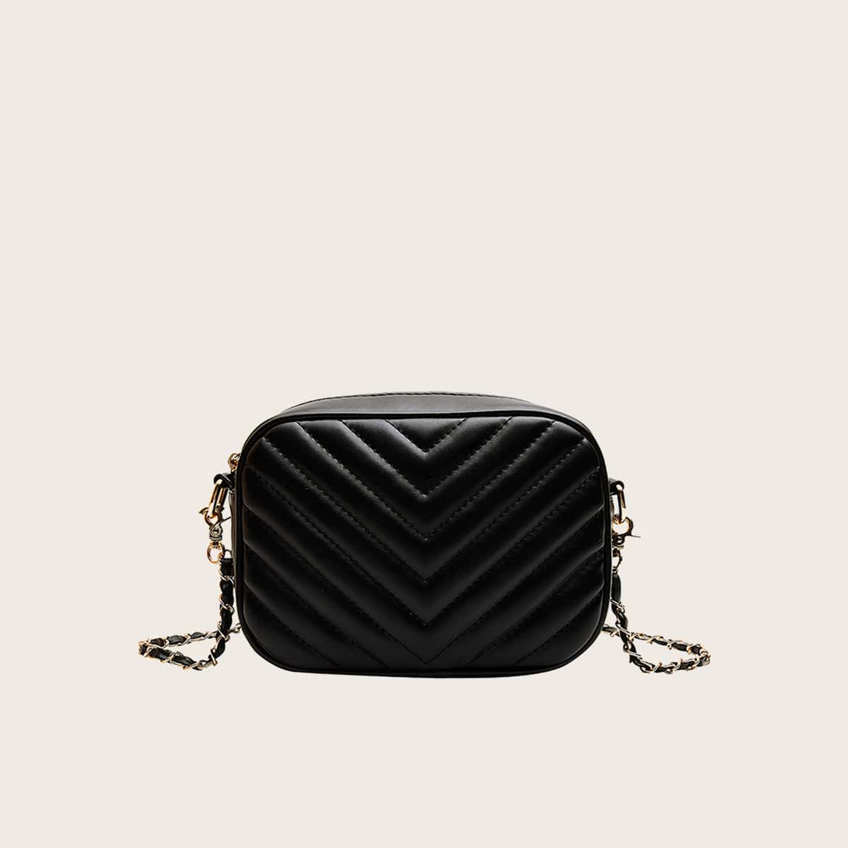 

V Stitch Chain Crossbody Bag, Black