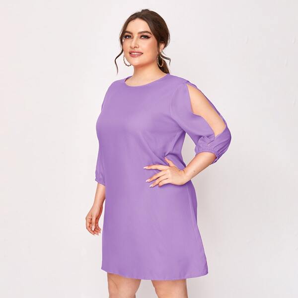 

Plus Split Sleeve Solid Dress, Lilac purple