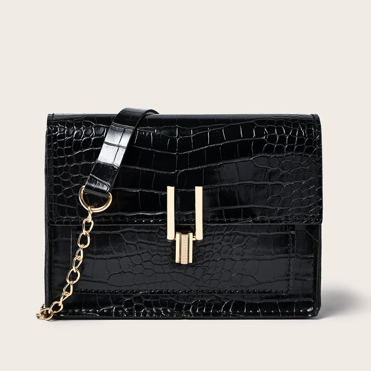 

Crocodile Chain Crossbody Bag, Black