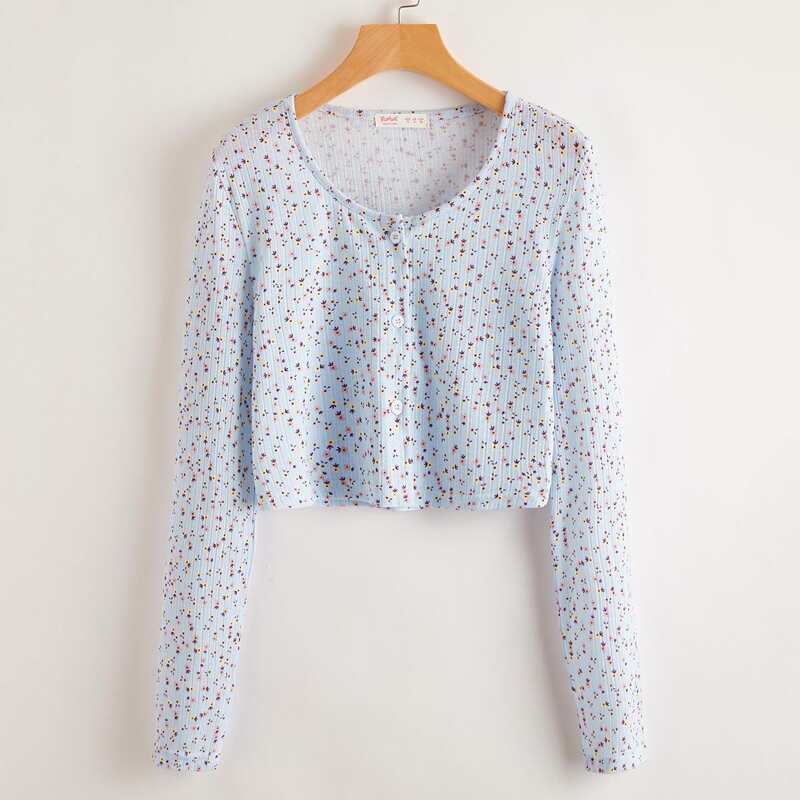 

Ditsy Floral Button Front Tee, Multicolor