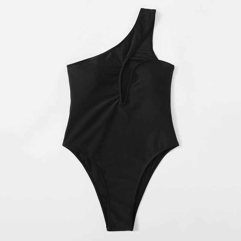 

Cut-out One Shoulder One Piece Swimsuit, Black