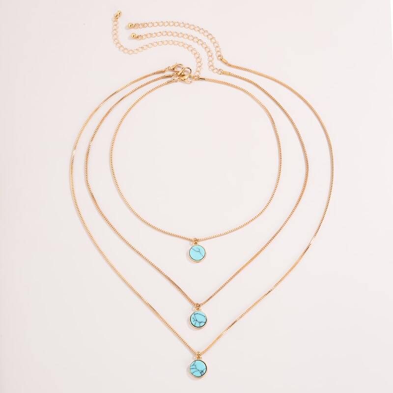 

3pcs Stone Charm Necklace, Gold