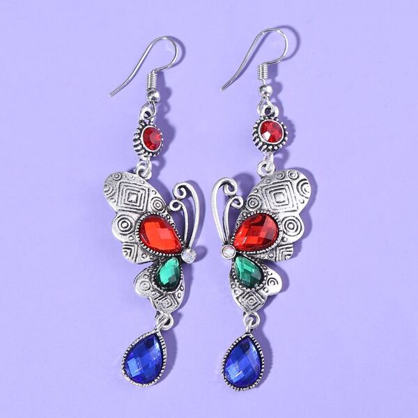 

Gemstone Decor Butterfly Drop Earrings, Multicolor