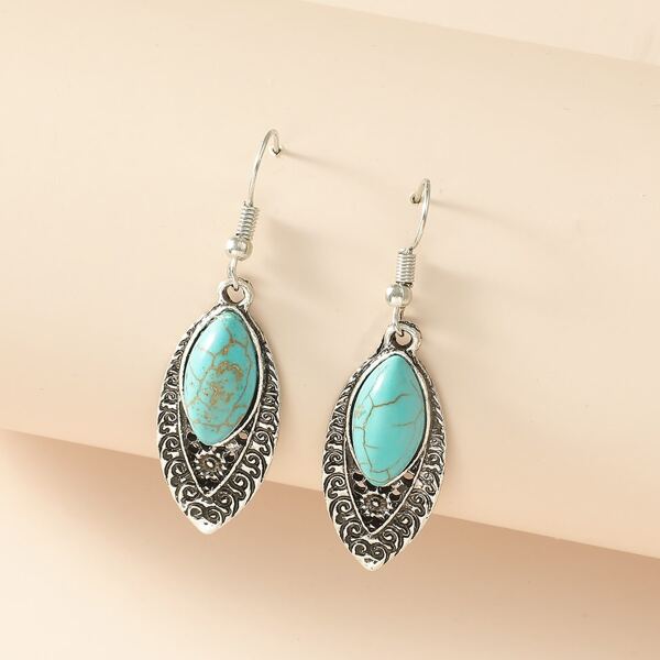 

Engraved Turquoise Drop Earrings, Silver