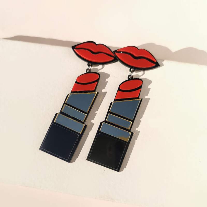 

Lipstick Charm Drop Earrings, Red