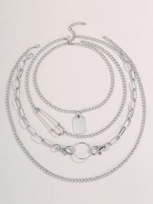 4pcs Geo Charm Layered Chain Necklace - Silver - View 2
