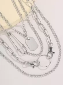 4pcs Geo Charm Layered Chain Necklace - Silver - View 3