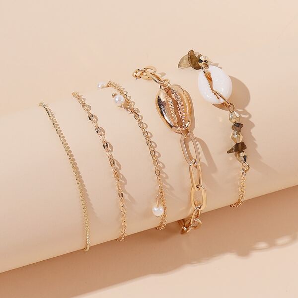 

5pcs Shell Decor Bracelet, Gold