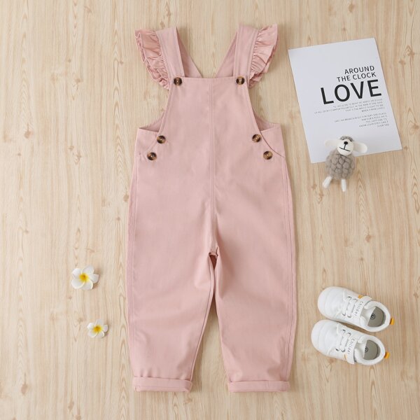

Toddler Girls Ruffle Trim Solid Jumpsuit, Pastel baby pink