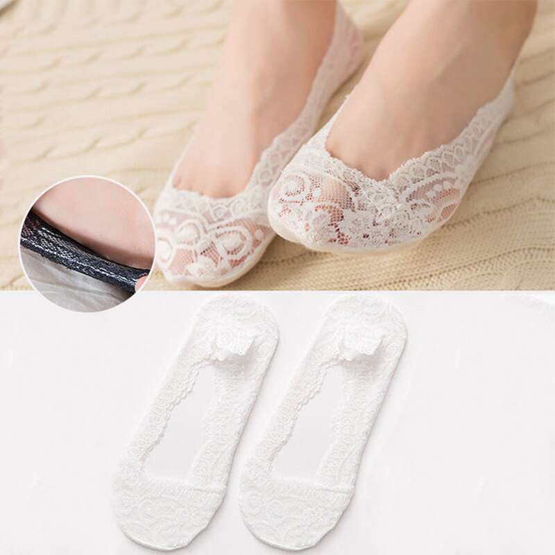 

2pairs Floral Lace Invisible Socks, White