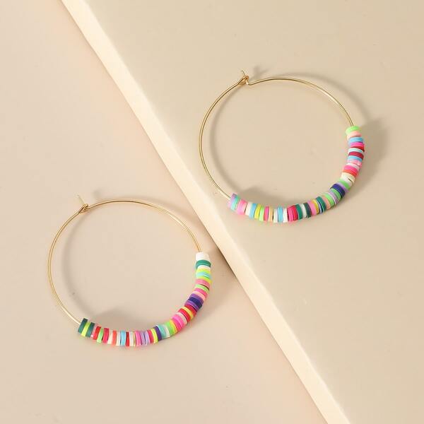 

Colorful Beaded Hoop Earrings, Gold