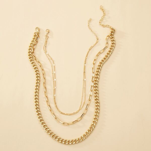 

2pcs Metal Chain Necklace, Gold