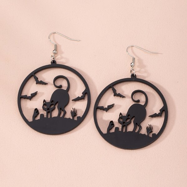 

Bat Decor Round Drop Earrings, Black