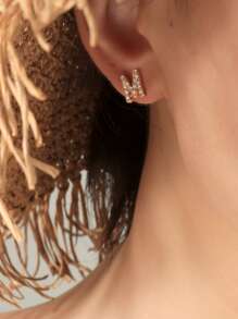 Rhinestone Letter Stud Earrings - White - View 2