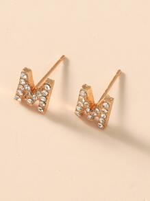 1 Pair Minimalist Delicate Small Letter M Earrings, Suitable For Women's Daily Commute Wear - White - View 3