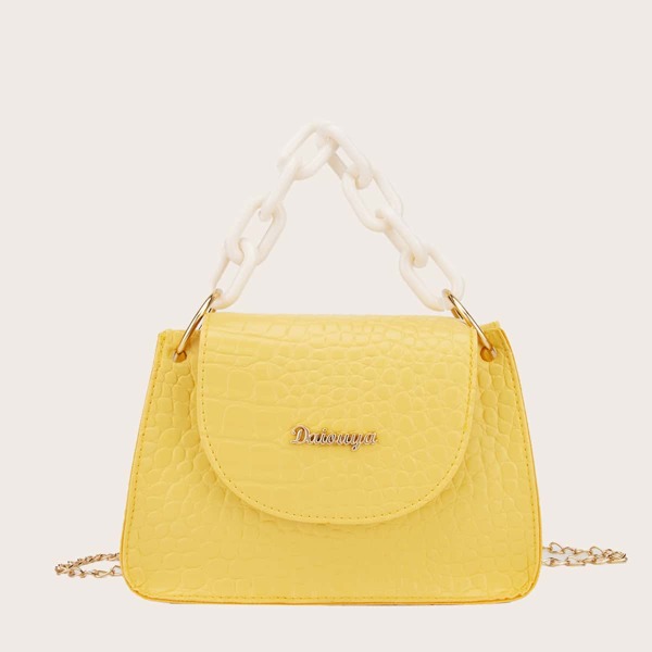 

Flap Chain Satchel Bag, Yellow