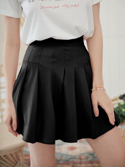 Solid Pleated Skirt