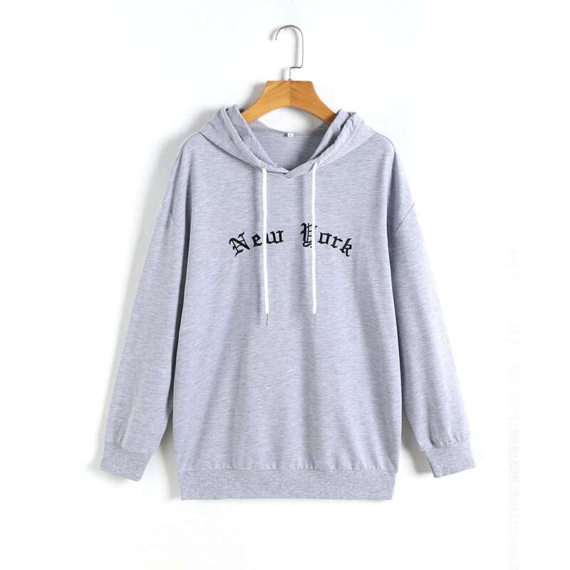 

Letter Embroidery Hoodie, Light grey