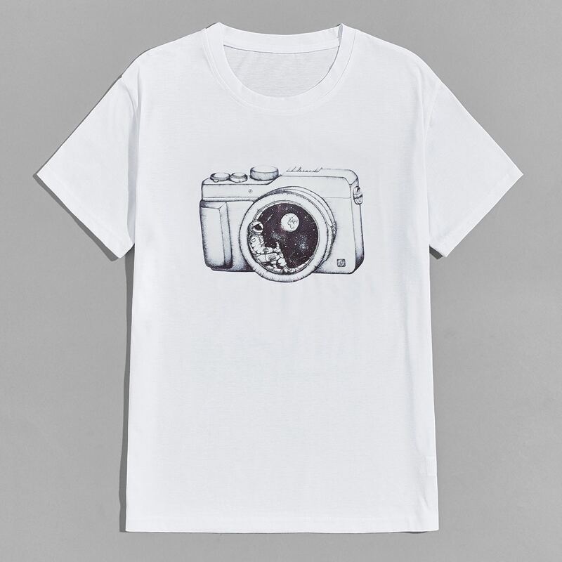 

Guys Camera & Astronaut Graphic Tee, White