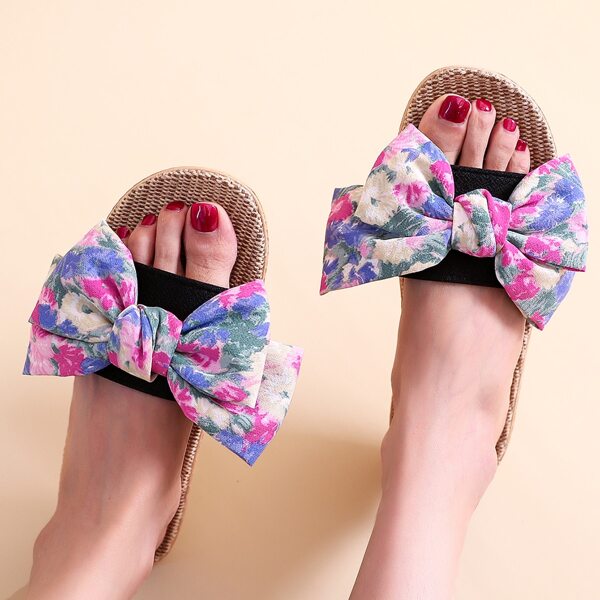

Bow Decor Espadrille Sliders, Purple