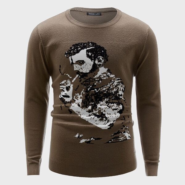 

Men Figure Graphic Sweater, Mocha brown