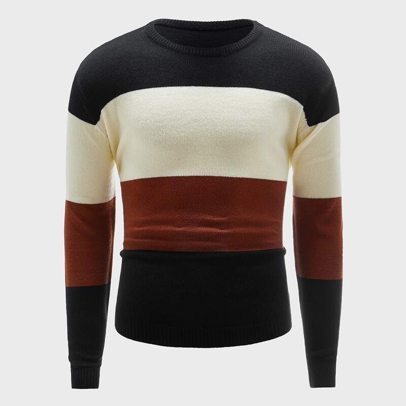 

Guys Round Neck Colorblock Sweater, Multicolor