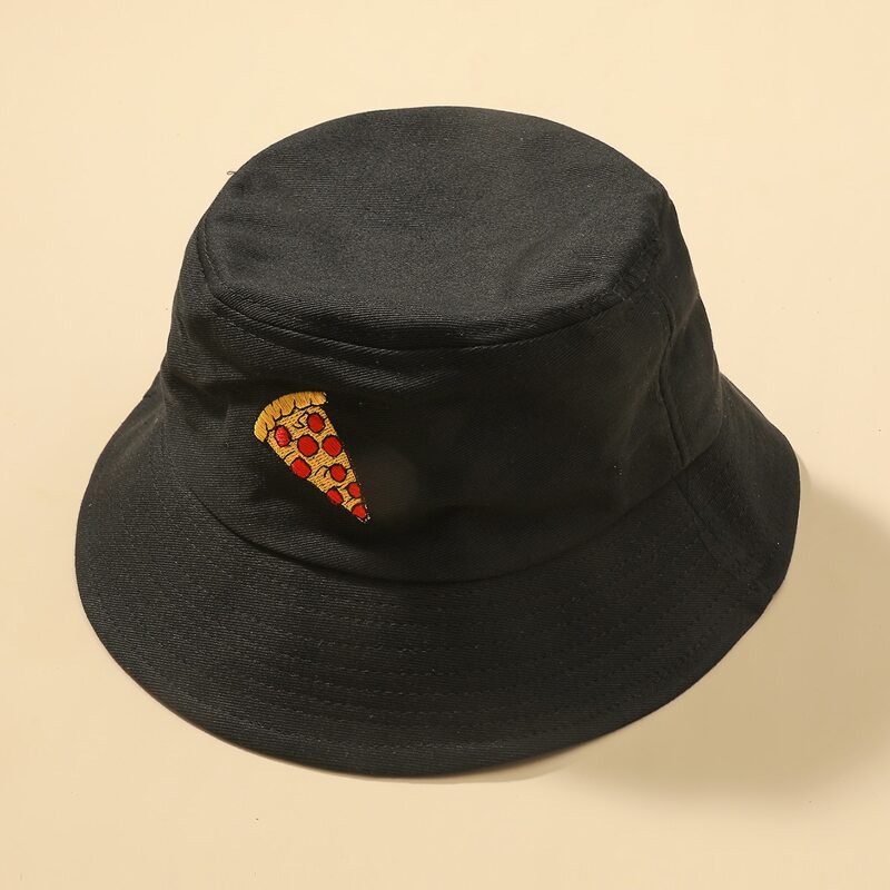 

Pizza Embroidery Bucket Hat, Black