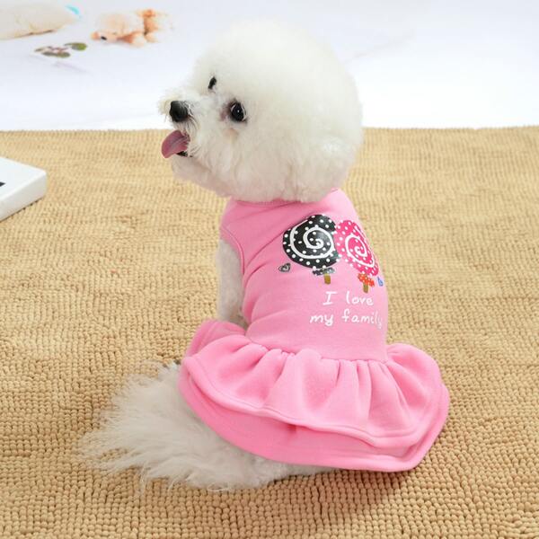 

1pc Lollipop & Slogan Graphic Dog Dress, Pink