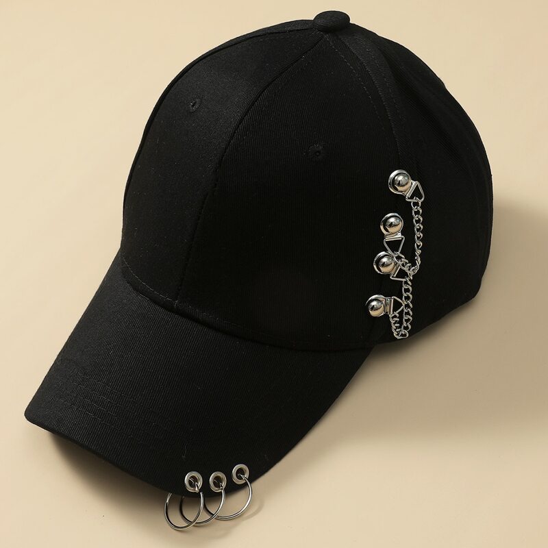 

Ring & Chain Decor Baseball Cap, Black