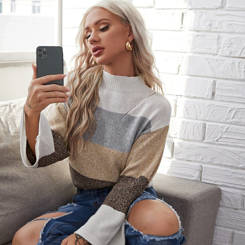 

Colorblock Mock Neck Sweater, Multicolor