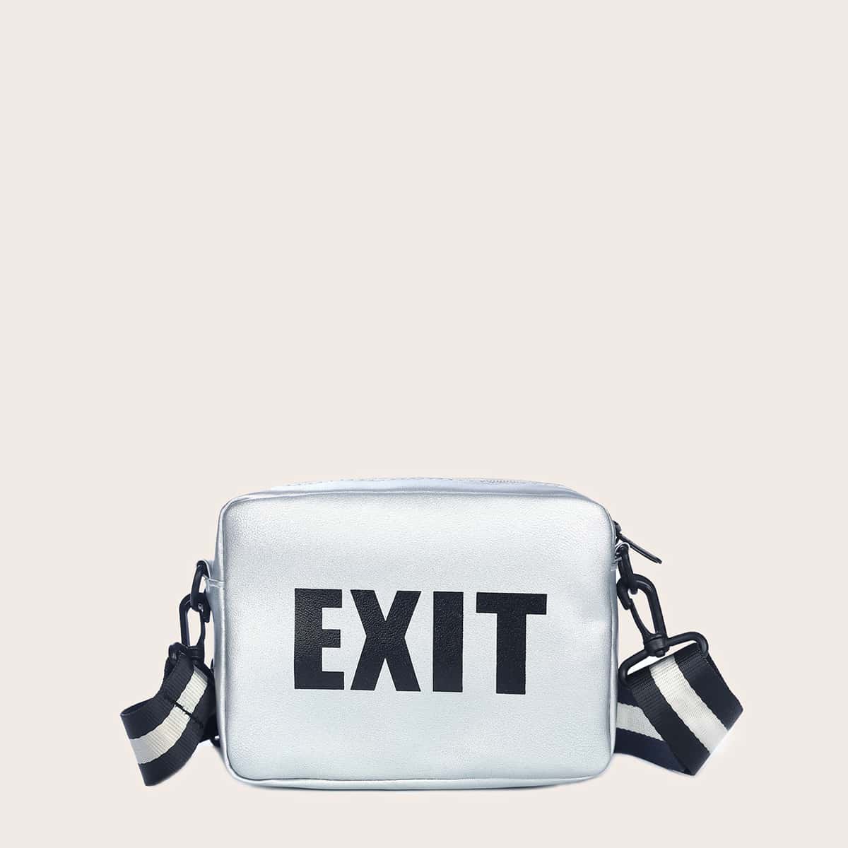 

Letter Graphic Crossbody Bag, Silver