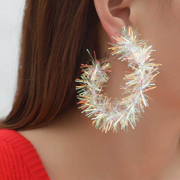 

Christmas Colorful Ribbon Hoop Earrings, Multicolor