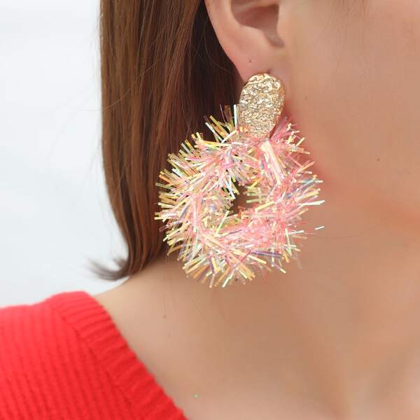 

Christmas Colorful Ribbon Drop Earrings, Pink