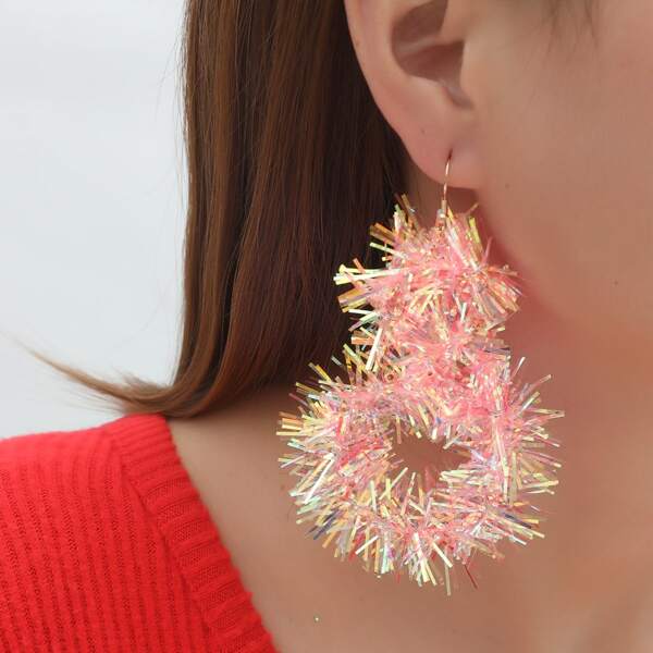 

Christmas Colorful Ribbon Drop Earrings, Pink