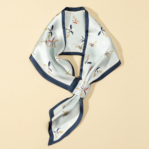 

Ditsy Floral Pattern Twilly Scarf, Mint blue