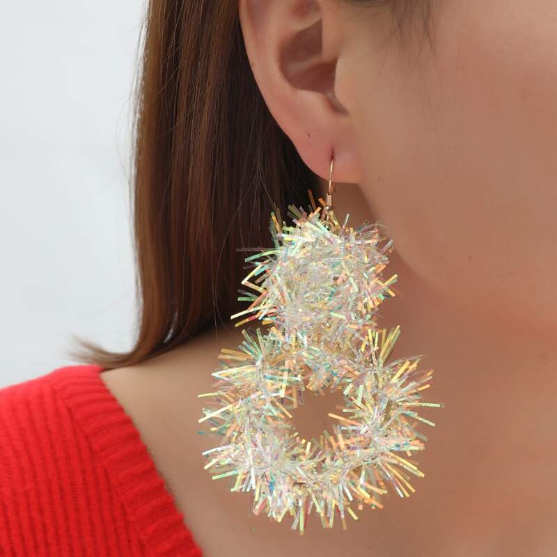 

Christmas Colorful Ribbon Drop Earrings, White