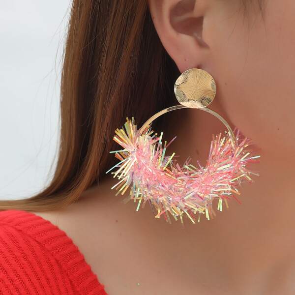 

Christmas Colorful Ribbon Decor Drop Earrings, Pink