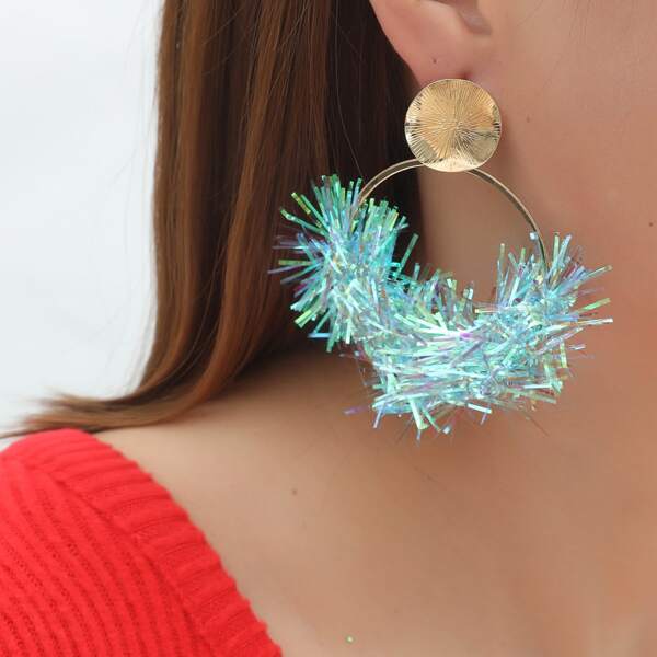 

Christmas Colorful Ribbon Decor Drop Earrings, Blue