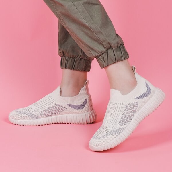 

Two Tone Knit Slip On Sneakers, Beige