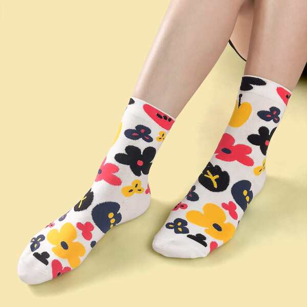 

Flower Pattern Socks, Multicolor
