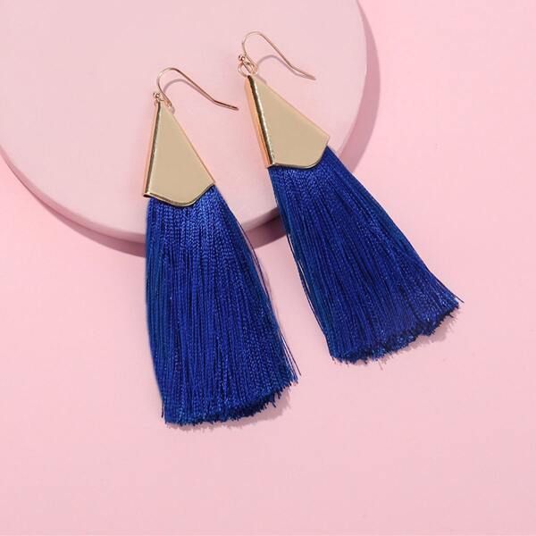 

Tassel Decor Metal Drop Earrings, Blue