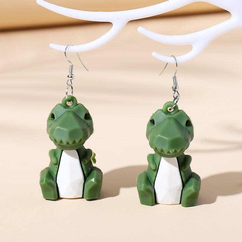 

Dinosaur Shaped Drop Earrings, Green